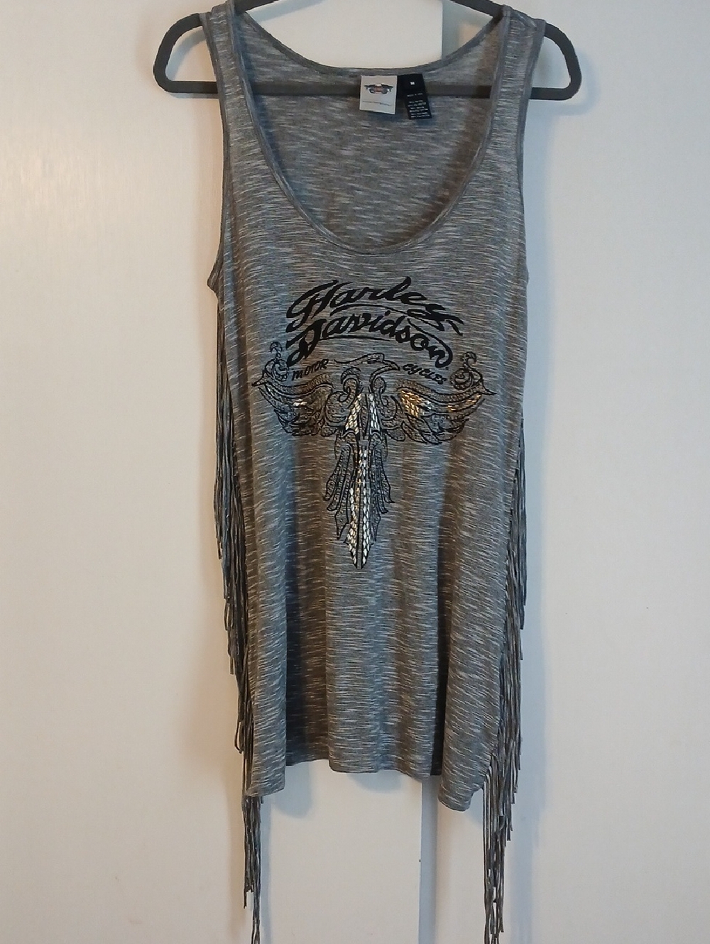 Harley-Davidson Gray Heather Fringe Tank with Graphic Front